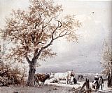 Barend Cornelis Koekkoek Canvas Paintings - Cows In A Sunlit Meadow